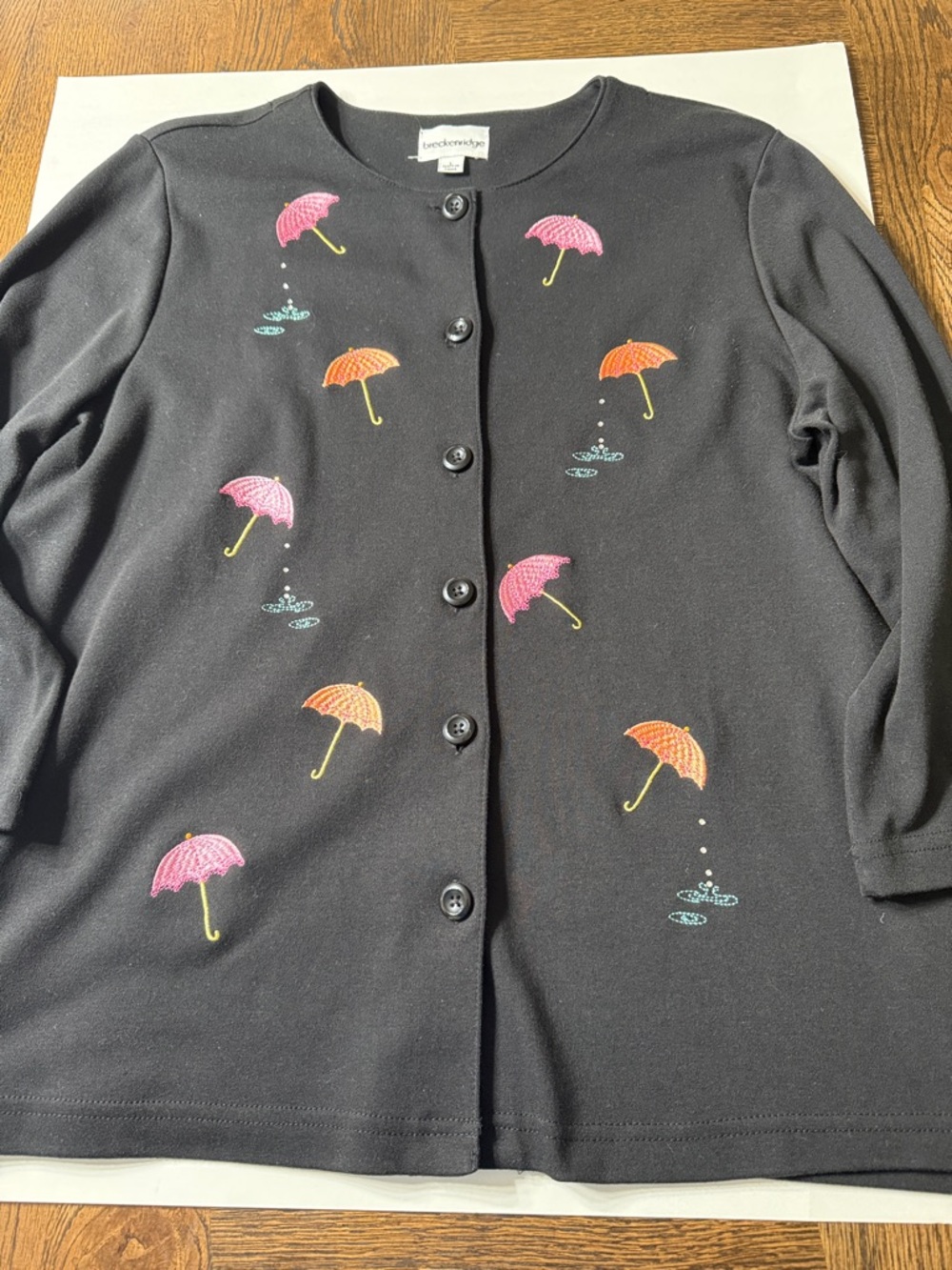 Vintage breckenridge Black Knit Button-Front Pink & Coral Umbrella Accents large